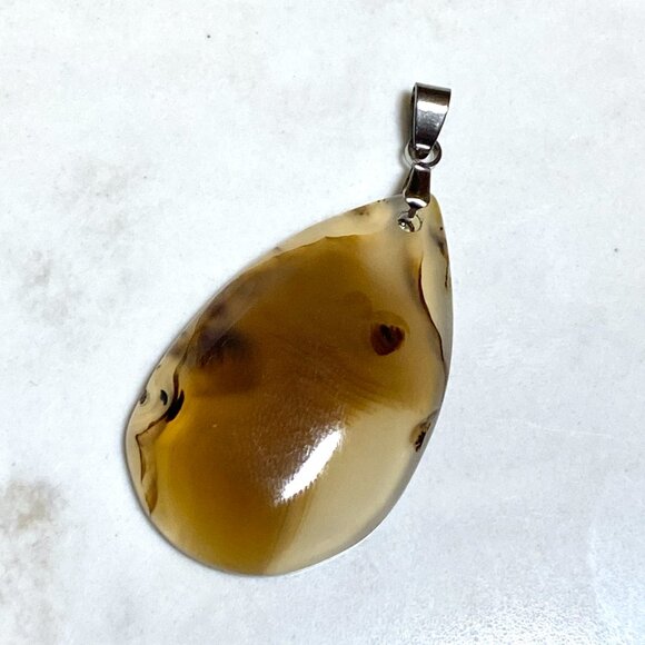 Natural Earthy Montana Moss Agate Pendant, Large Water-drop Genuine Gemstone - Picture 7 of 13